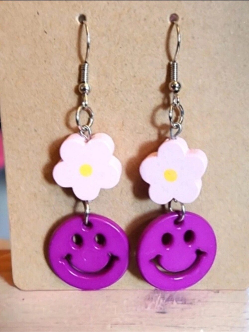 Happy Days Handcrafted Flower And Smiley Face Earrings
